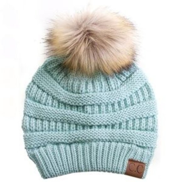 C.C 3pc Knit Warm Pom Beanie Gloves Scarves Set